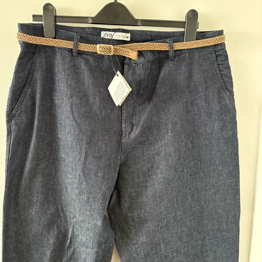 Zara Z1975 Braided‎ Belt Chino Denim Pants Size US 14 NWT